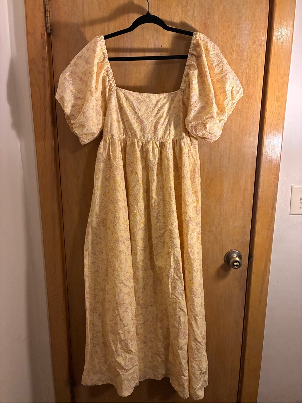 Noralee Brand New (no tags) Square-Neck Puff Sleeve Midi Dress in Pale Yellow